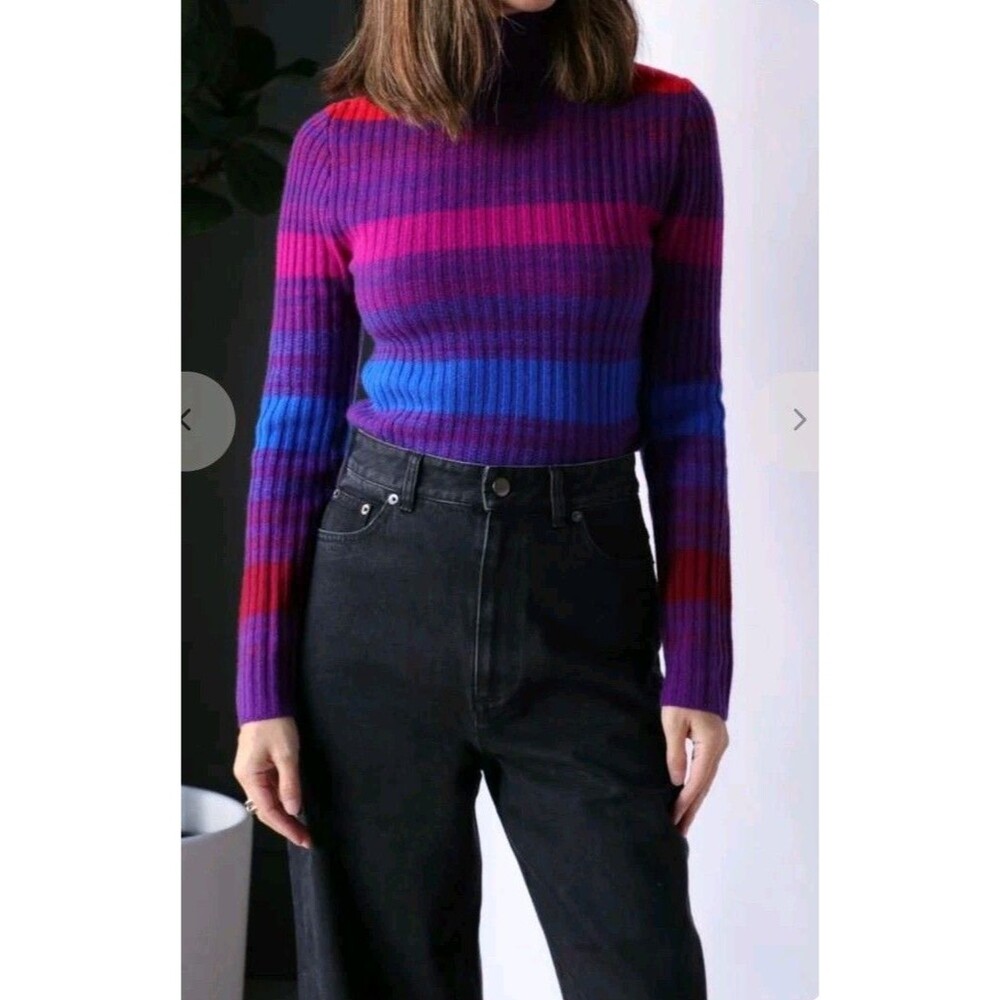 The Elder Statesman Nightfall Rib Mock Sweater Multi Color Wool Cashmere Sz S